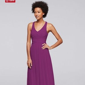Mesh long bridesmaid dress raspberry color